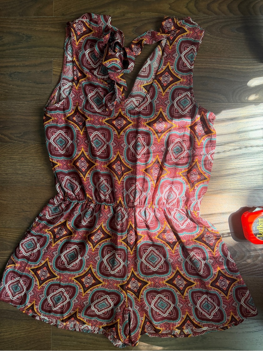 BeBop Red Multi-Color Halter Romper - Picture 3 of 11
